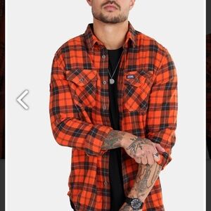 Superdry Rookie Ridge Shirt Broken Twill Orange Vibrant Orange Checkered Shirt M